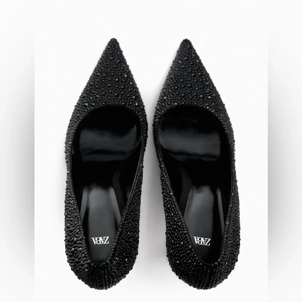 ZARA CRYSTAL HIGH HEELED SHOES BLACK
